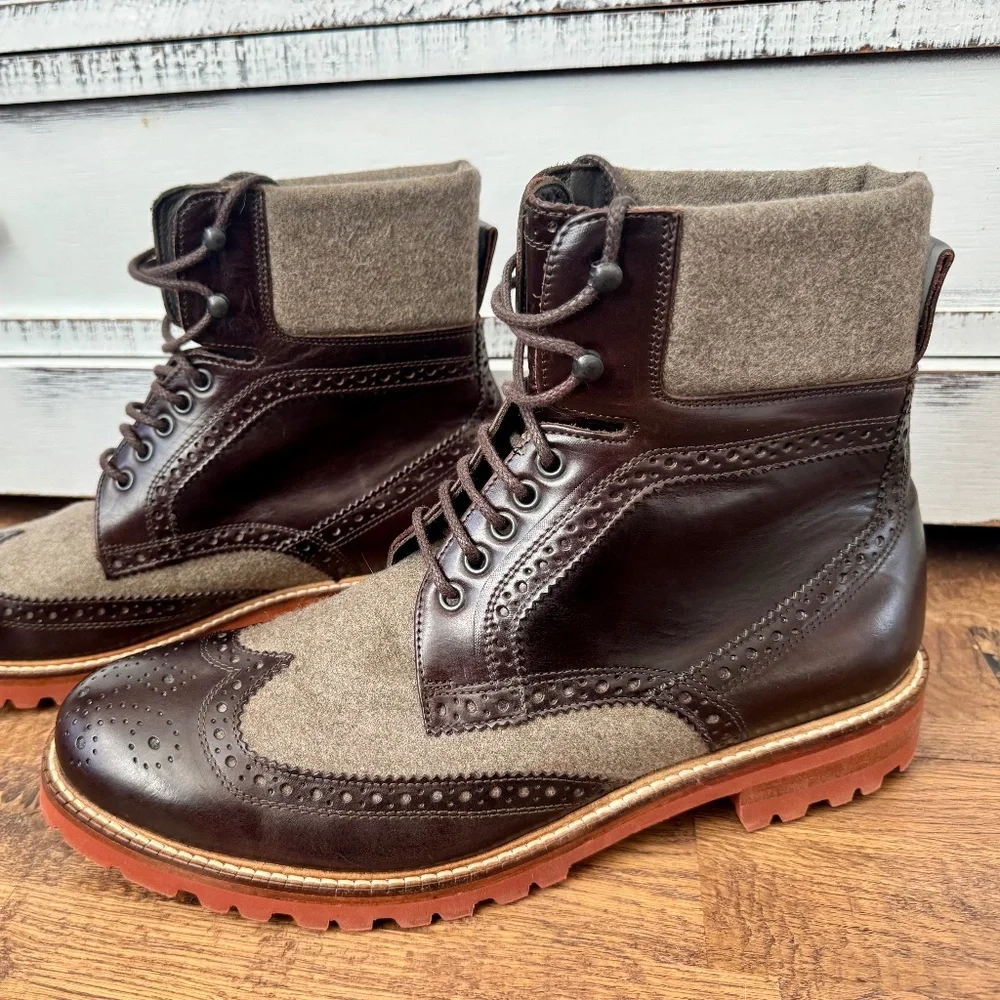 NEW Bruno‎ Magli Paciano Wingtip Boots Wool Leather Made In Italy Men's Size 10